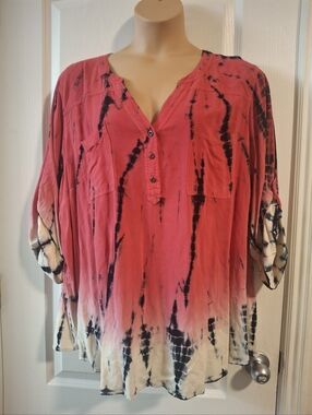 Torrid Sz 5 Women's Pink Tie-Dye Henley Tunic Top